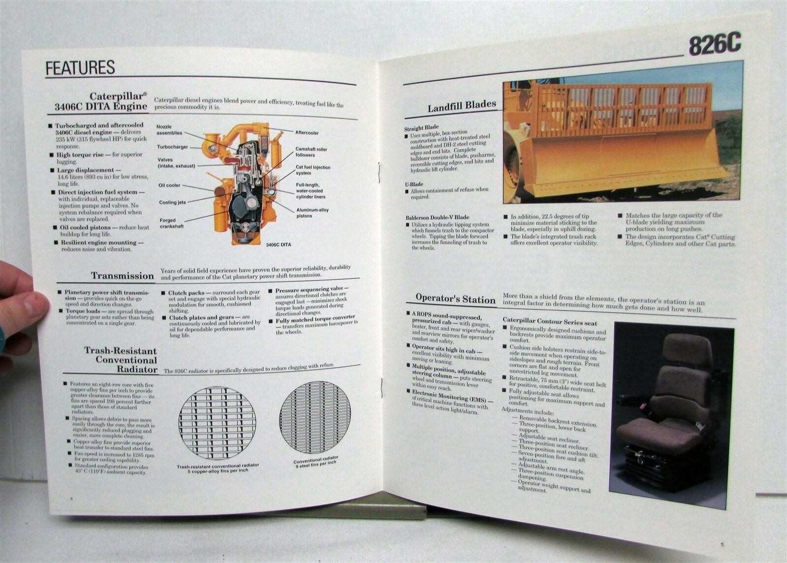1994 Caterpillar 826C Landfill Compactor Specs Construction Sales Brochure