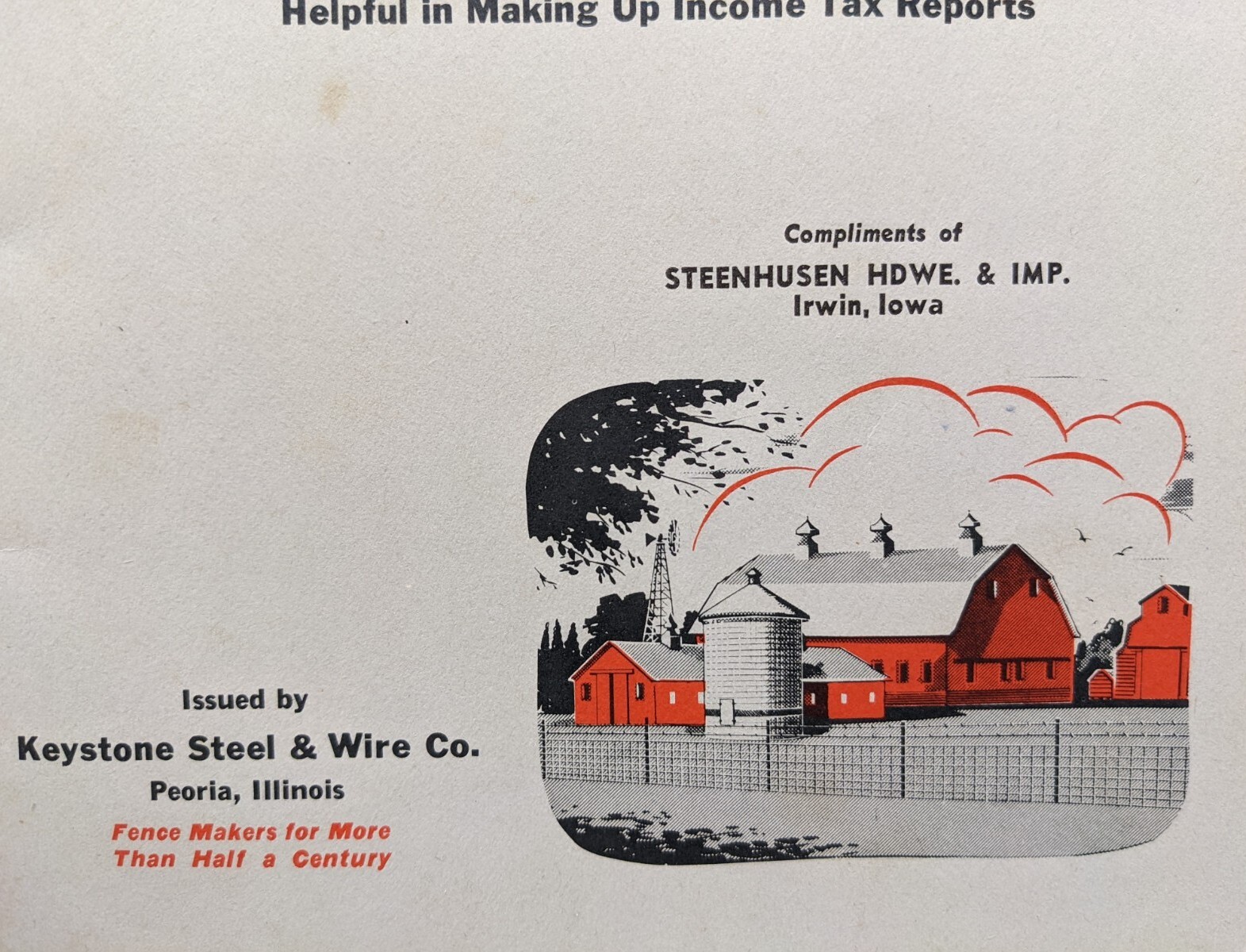 1930&rsquo;s Farm Accounting Book Keystone Steel & Wire, Steenhusen Hdw & Imp Irwin IA