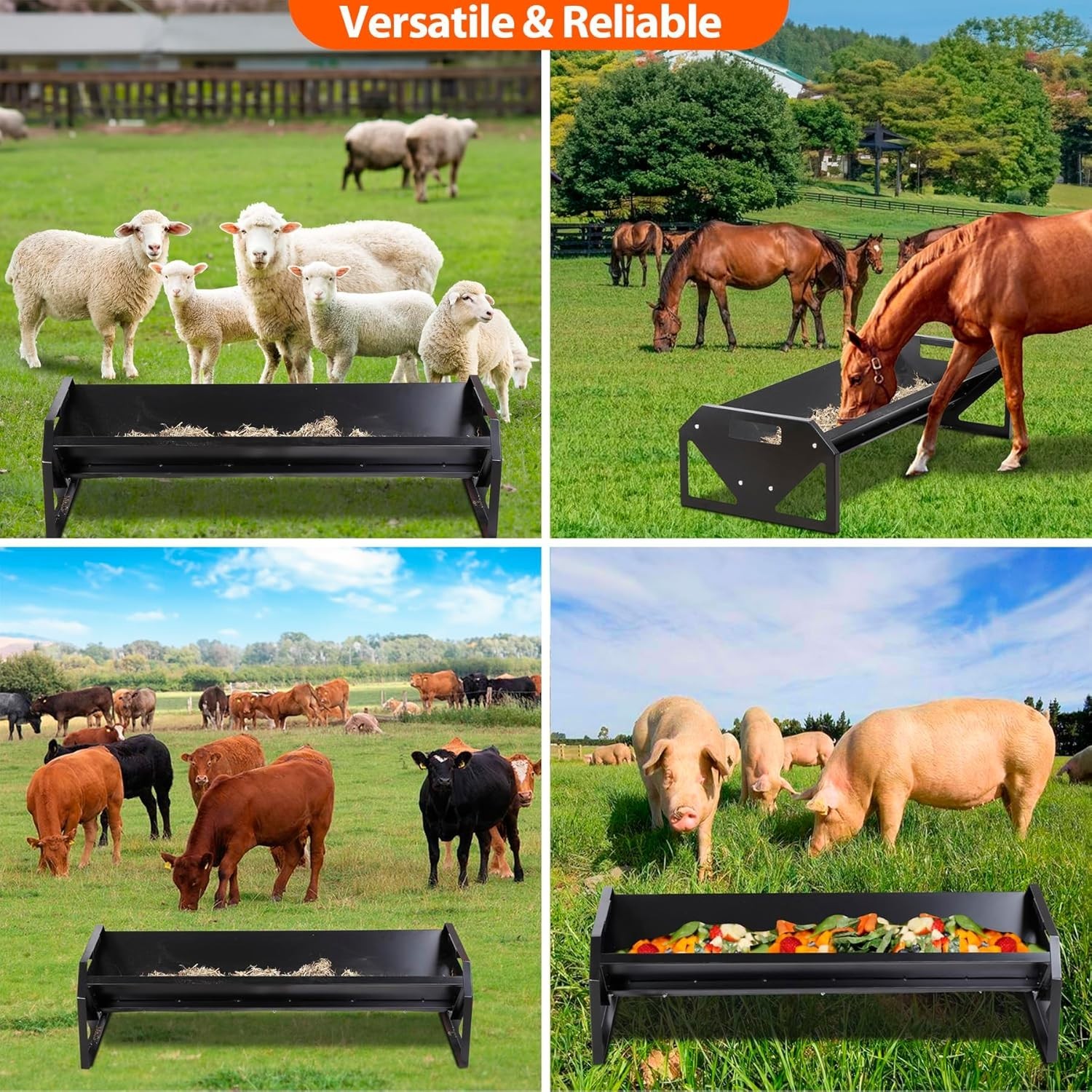 Livestock Feeder 44 Inch Long Lightweight Easy to Handle Metal Trough