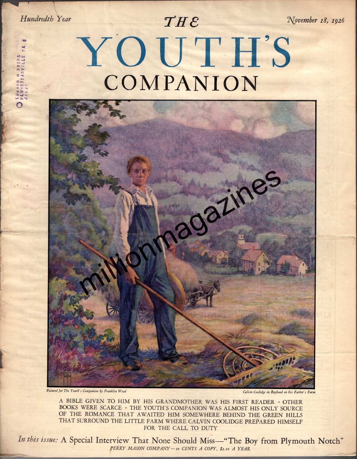 1926 Youth&rsquo;s Companion November 18 – Original Cover only – Calvin Coolidge Farm