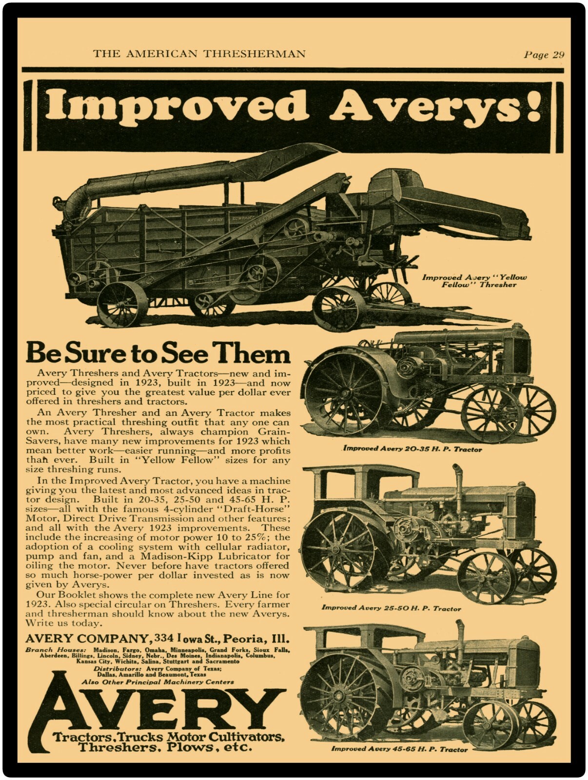Avery Farm Machinery New Metal Sign: 1923 Yellow Fellow Large Size 12 x 16