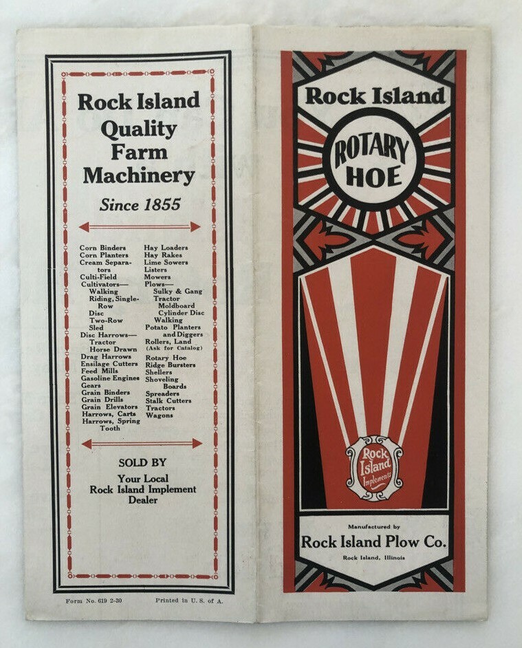 1930 ROCK ISLAND PLOWS Rotary Hoe FARM ADVERTISING Antique Brochure Poster