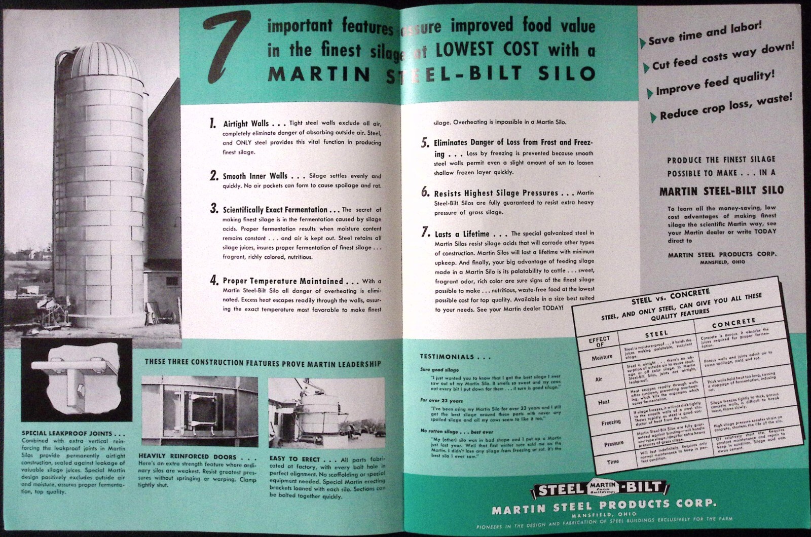 1950s Martin Steel Bilt Silo Dealer Brochure Martin Steel Products Corp
