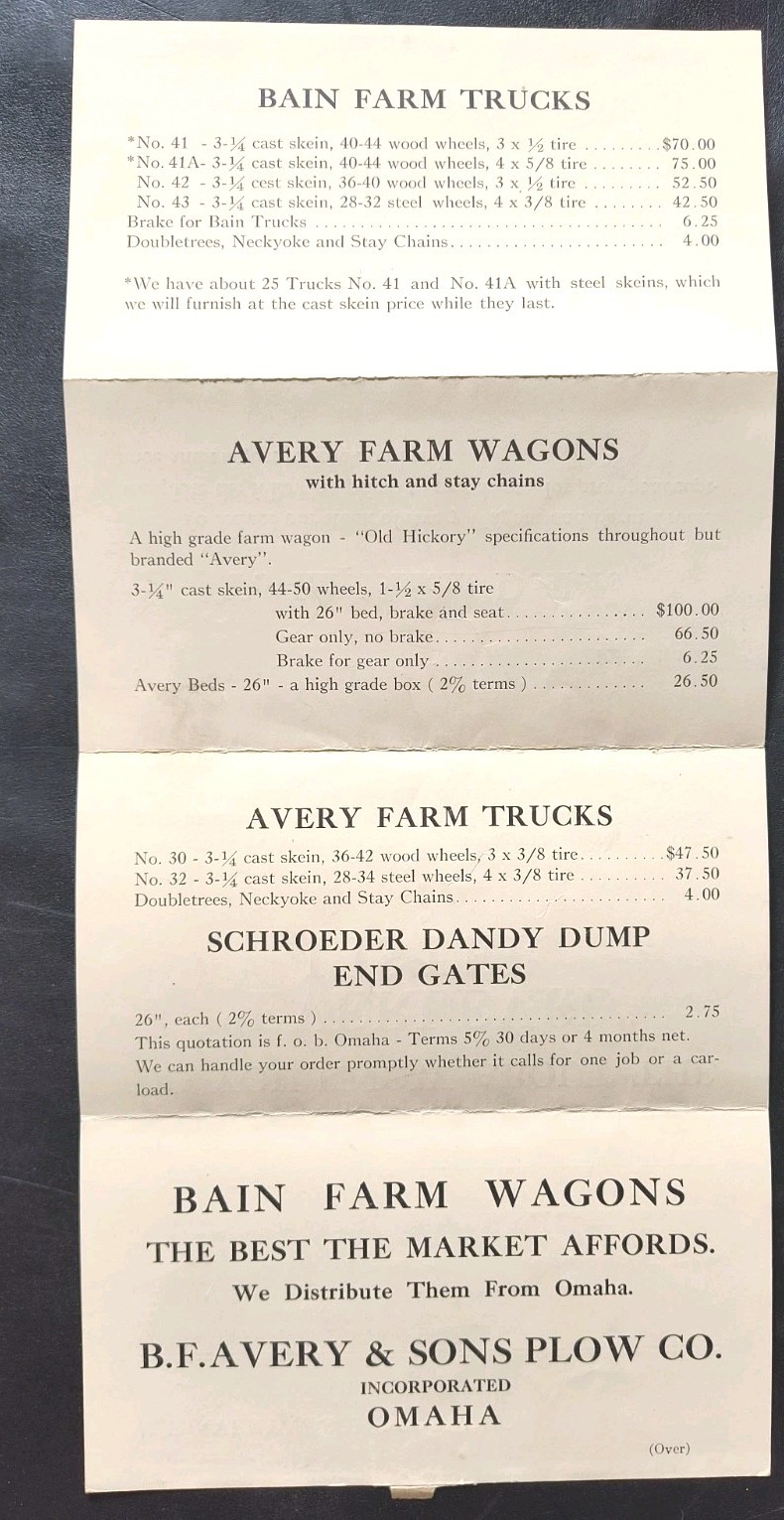 1920s B.F. Avery & Sons Plow And Harvest Co. Dealer Brochure Price List Farming