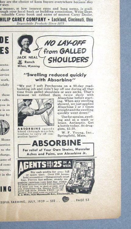 Original 1939 Absorbine Ad Features Jack Neal of Wilson, Wyoming