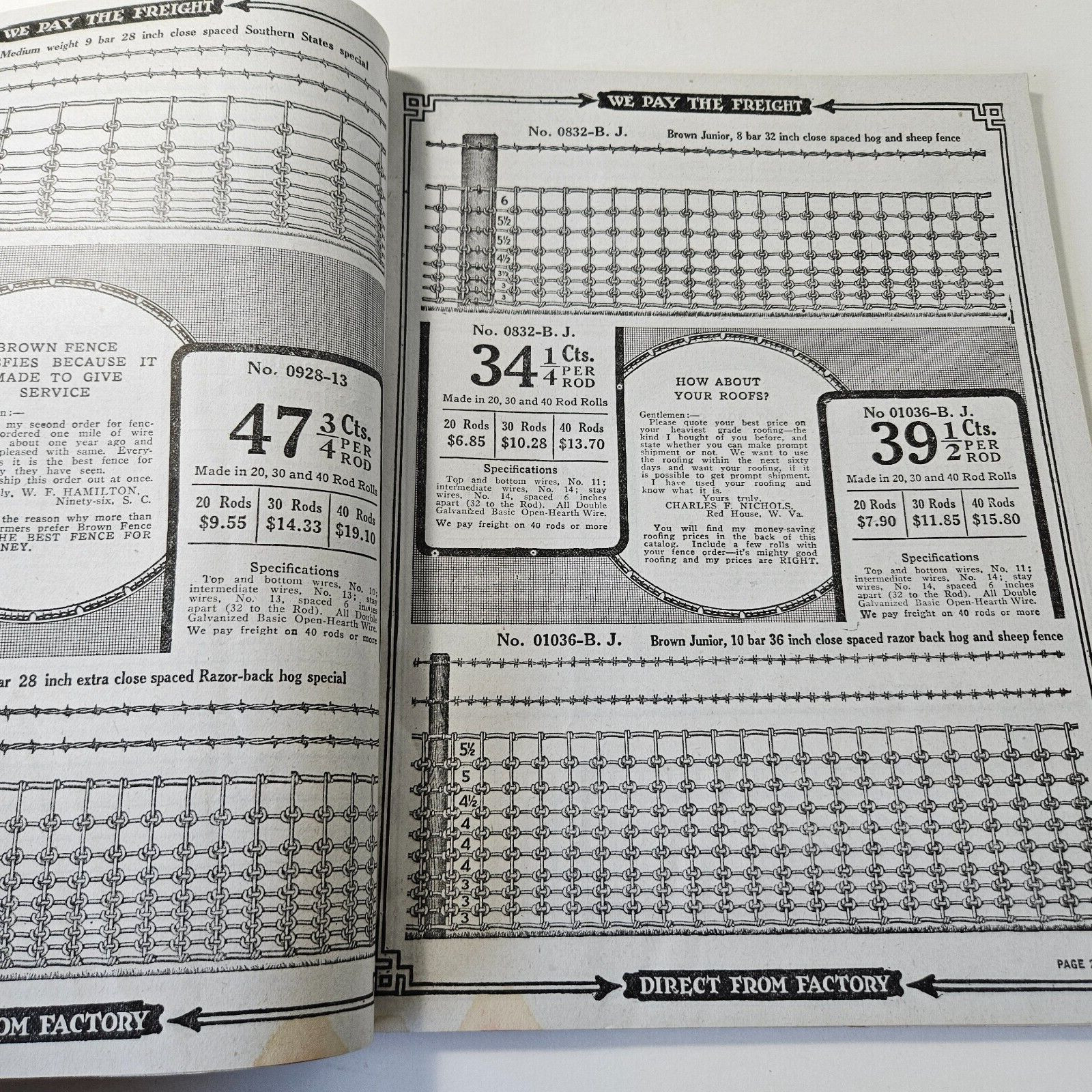 1919 Sales Catalog Brown Fence Gate Barbes Wire 96 Pages