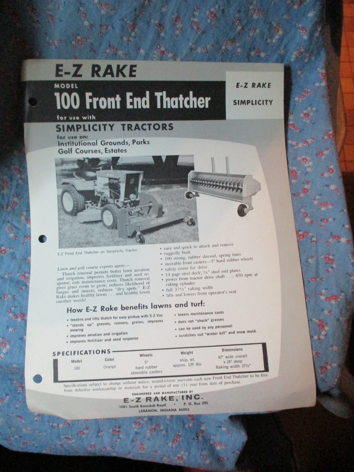Ad Sheet E-Z Rake Inc Lebanon Indiana E-Z Rake Model 100 Front End Thatcher