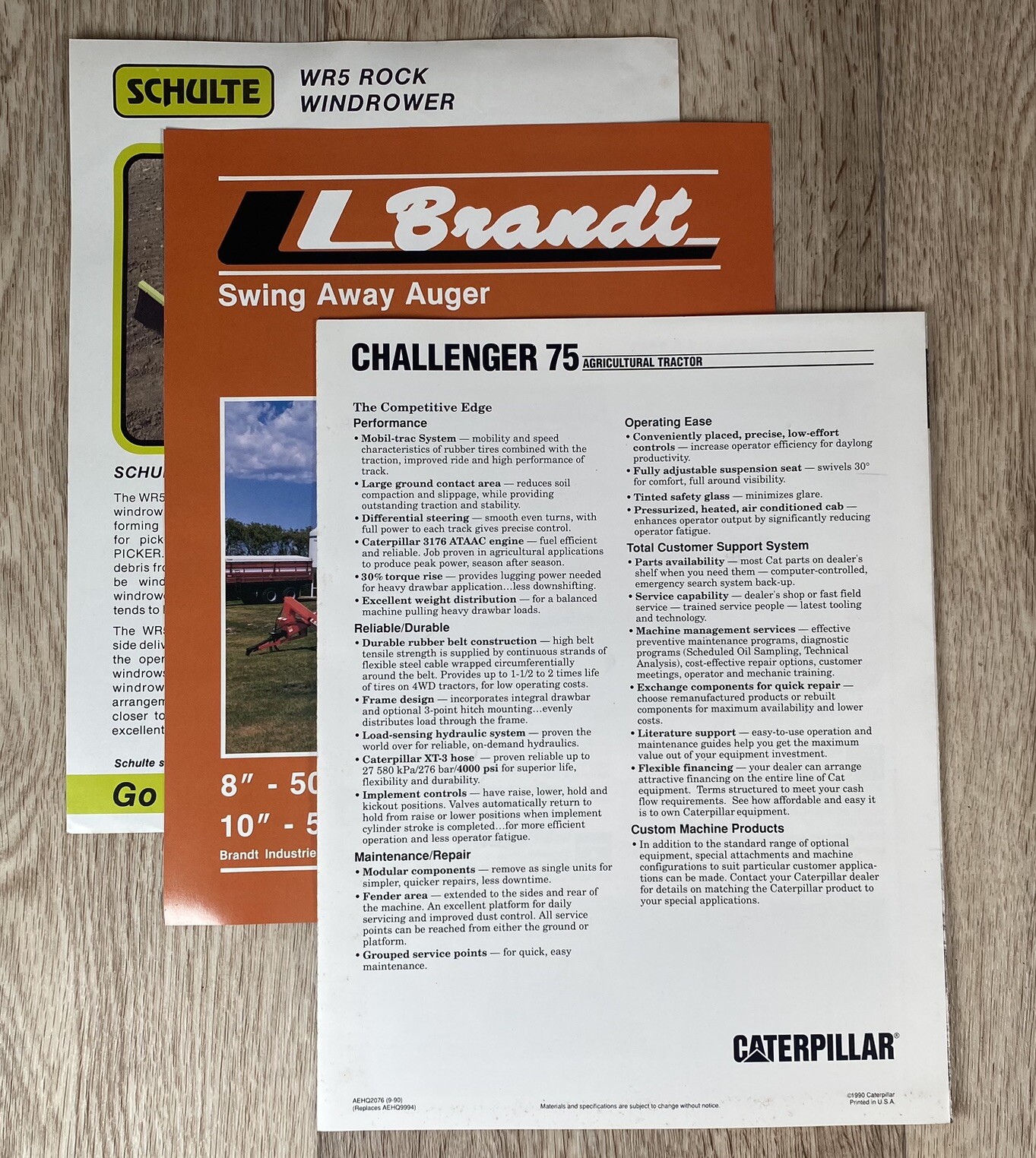 3 Vintage Farm Sales Brochures Cat Challenger 75, Schulte, Brandt Ltd.