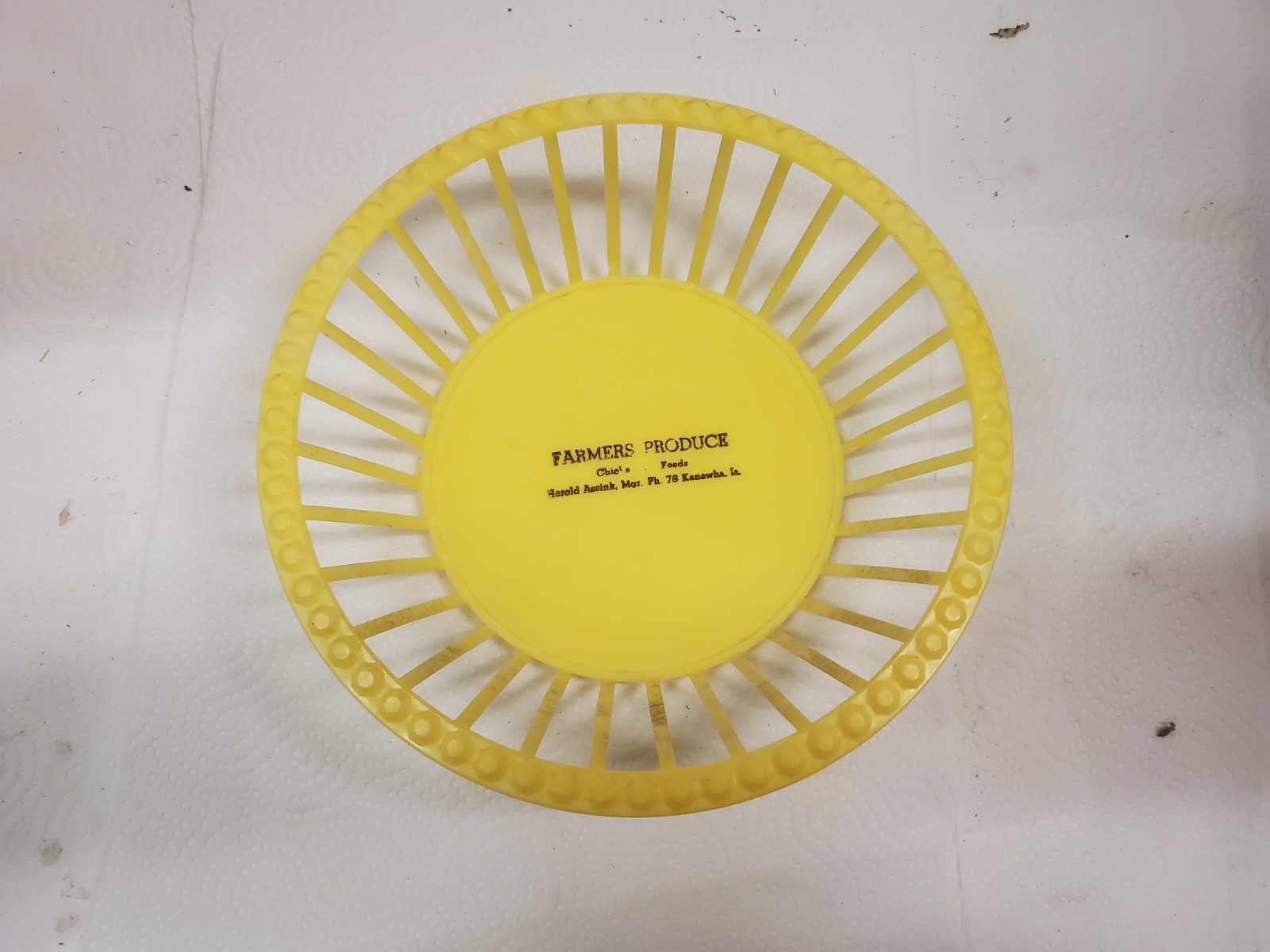 9&Prime; Yellow Plastic Basket Farmers Produce Kanawha Iowa Harold Assink Chicks Feeds