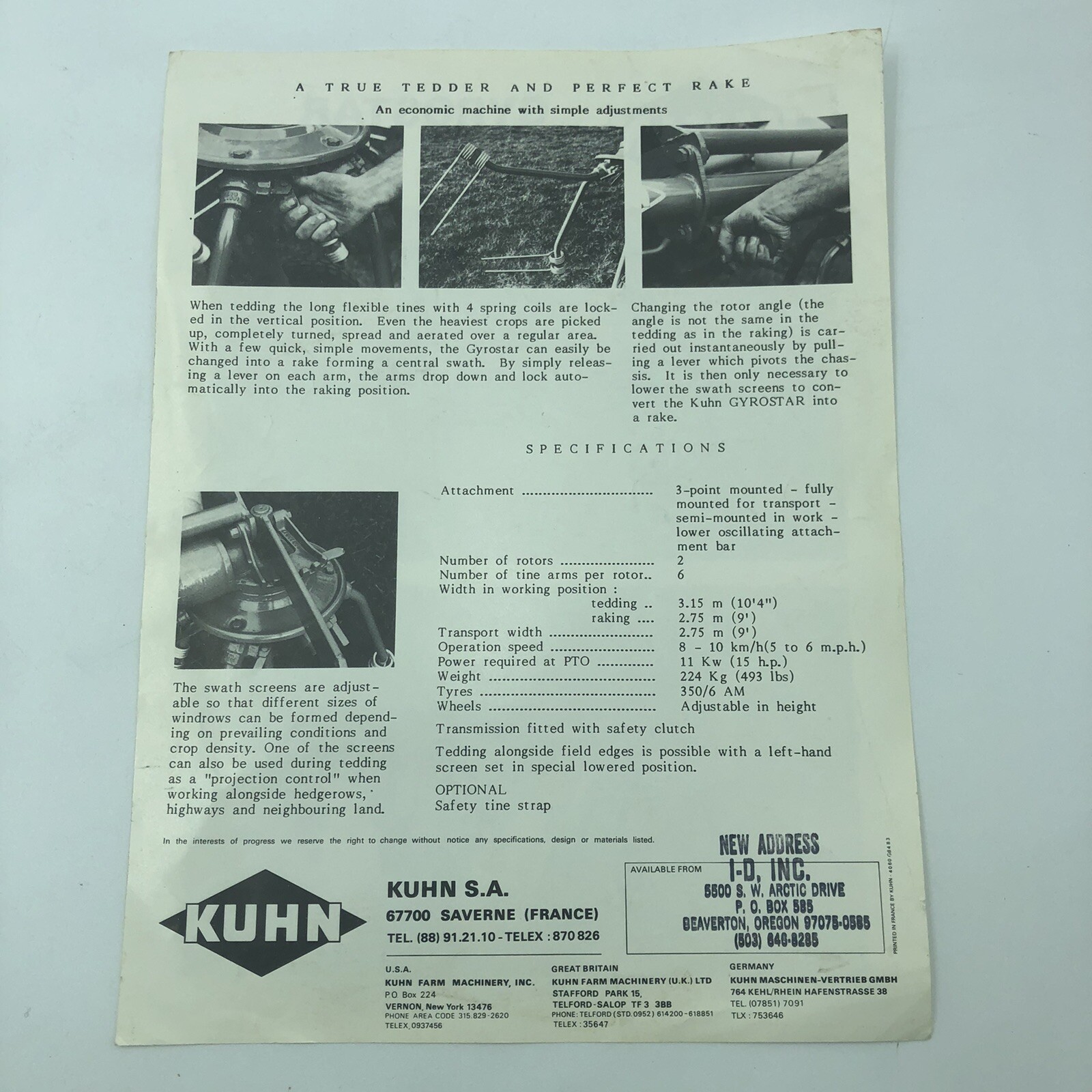 Original Kuhn Model GRS24 Gyrostar Tedder Rake Sales Brochure Page