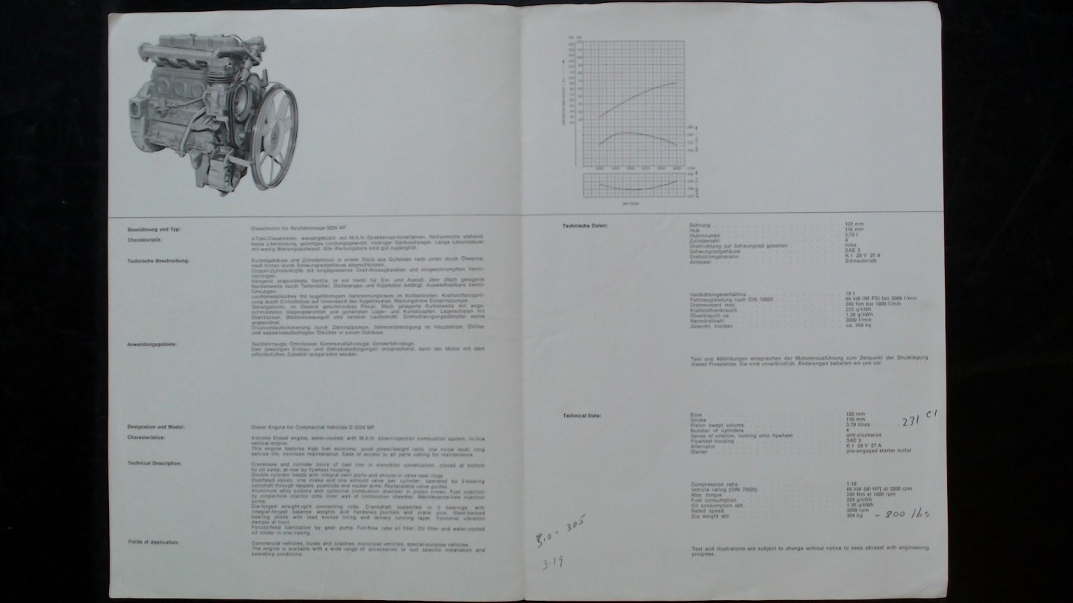 MAN Diesel Engine D0224MF Agriculture Brochure 66kW 90HP Vintage