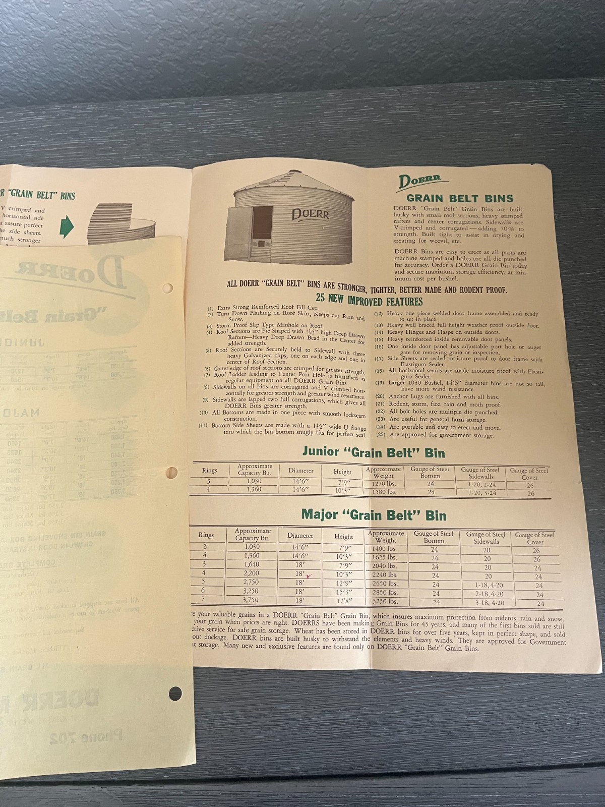 1958 Doerr Grain Belt Grain Bins Brochure w/ Price Sheet – Larned, Kansas