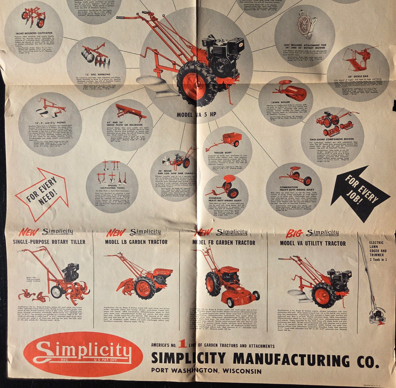 1950&rsquo;s SIMPLICITY TRACTOR&rsquo;s & ROTARY TILLER POSTER SIZE BROCHURE AWESOME!