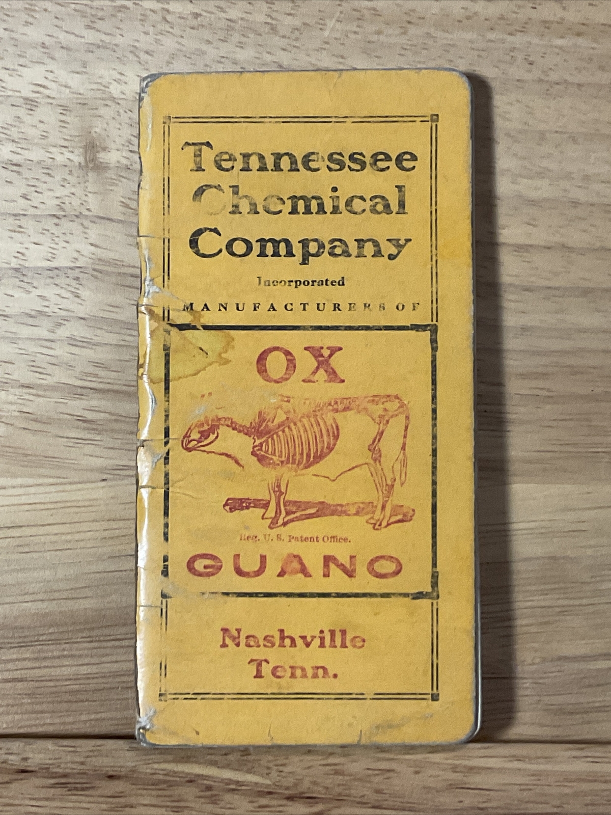 1912 Tennessee Chemical Co. Pocket Notebook Lafollette, TN Ox Guano Fertilizer