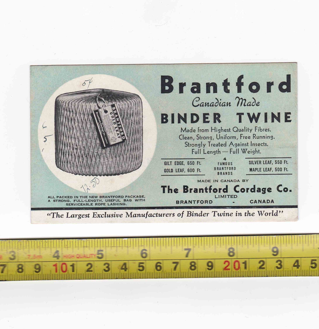 Antique 1930&rsquo;s Brantford Binder Twine & Cordage Co. Ontario Trade Card E02-147