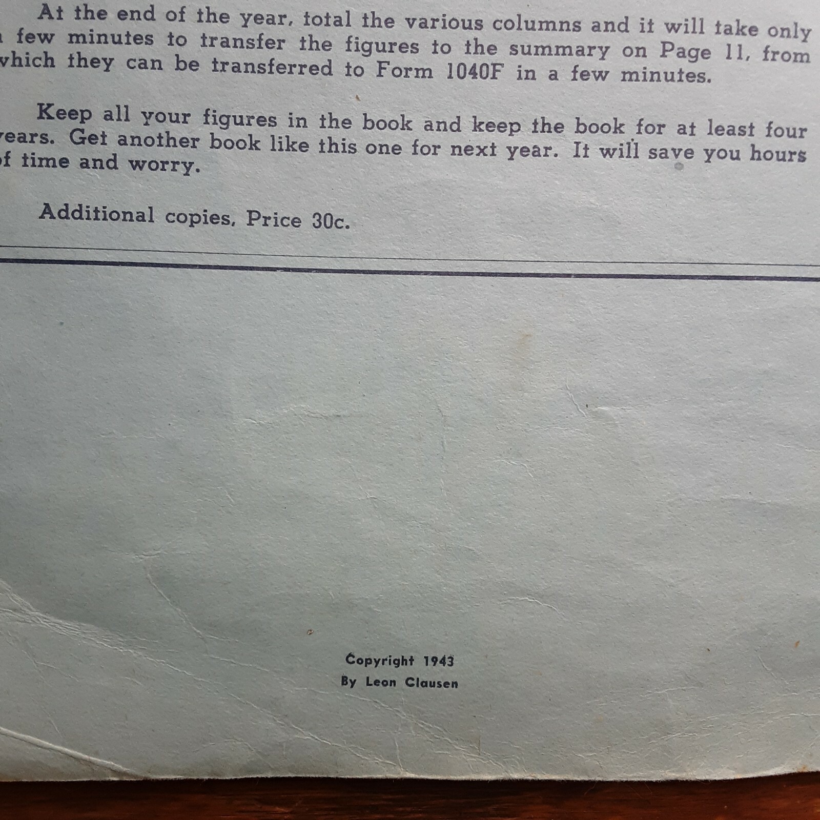 Vintage Farm Income Tax Record Book. Used 1943. Wooster, Ohio.
