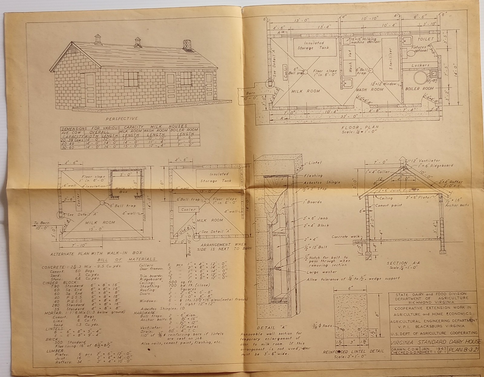 1940&prime;-50&rsquo;s Dairy Barn And Dairy Houses Actual Blue Prints 2 Houses & Both Barn