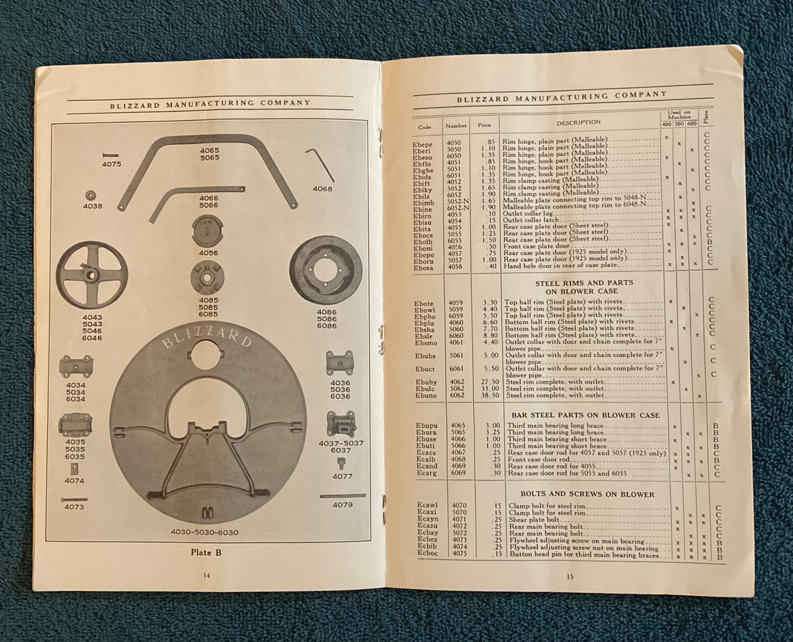 MR1414:Blizzard Manufacturing Hay Choppers Parts Price List & Instruction Book
