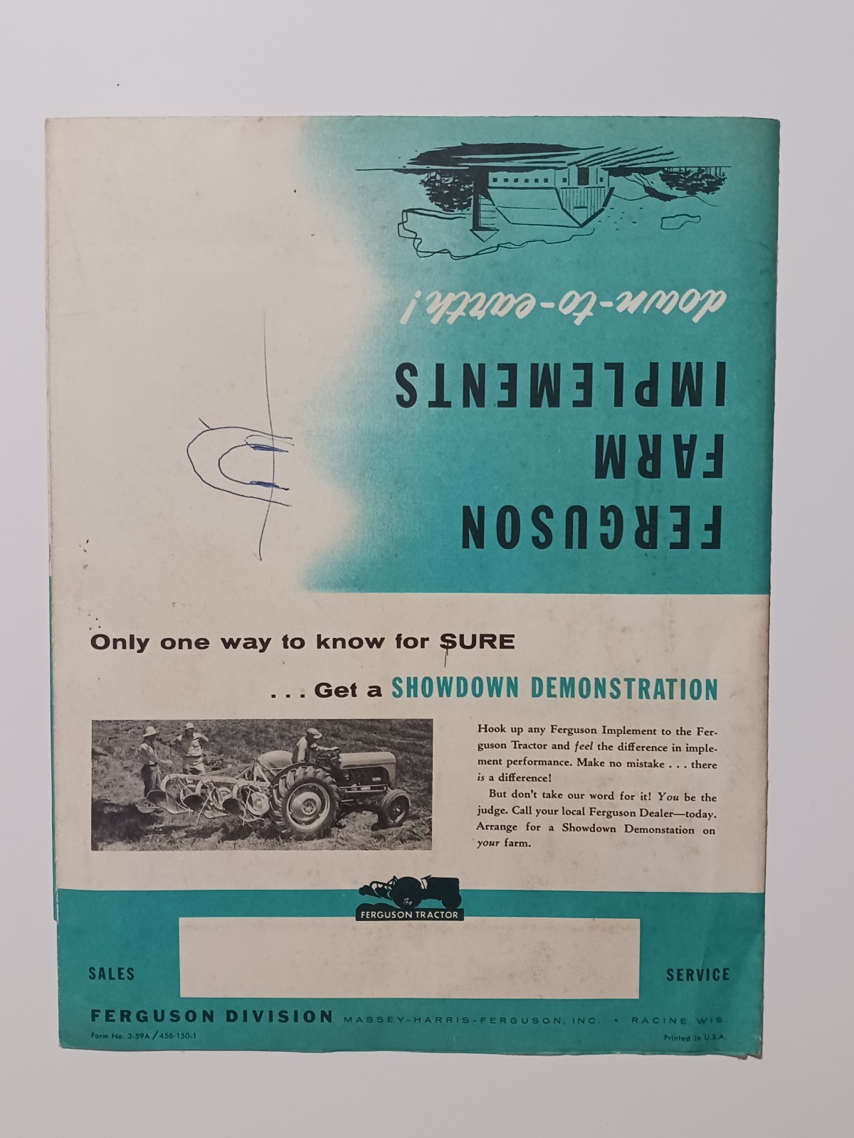 Vintage Farm Advertising Ferguson Implements Tractor Fold Out Mailer