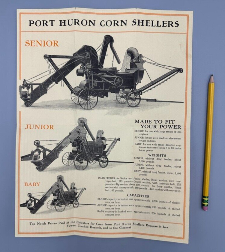 1917 PORT HURON Engine Thresher Co CORN SHELLER Farm Advertising Brochure MI