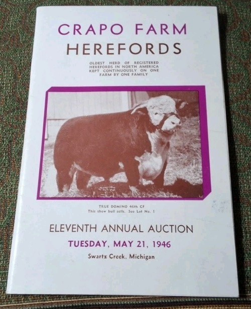 Vintage Crapo Farm Herefords Auction 1946 Sale Catalog Swartz Creek Michigan