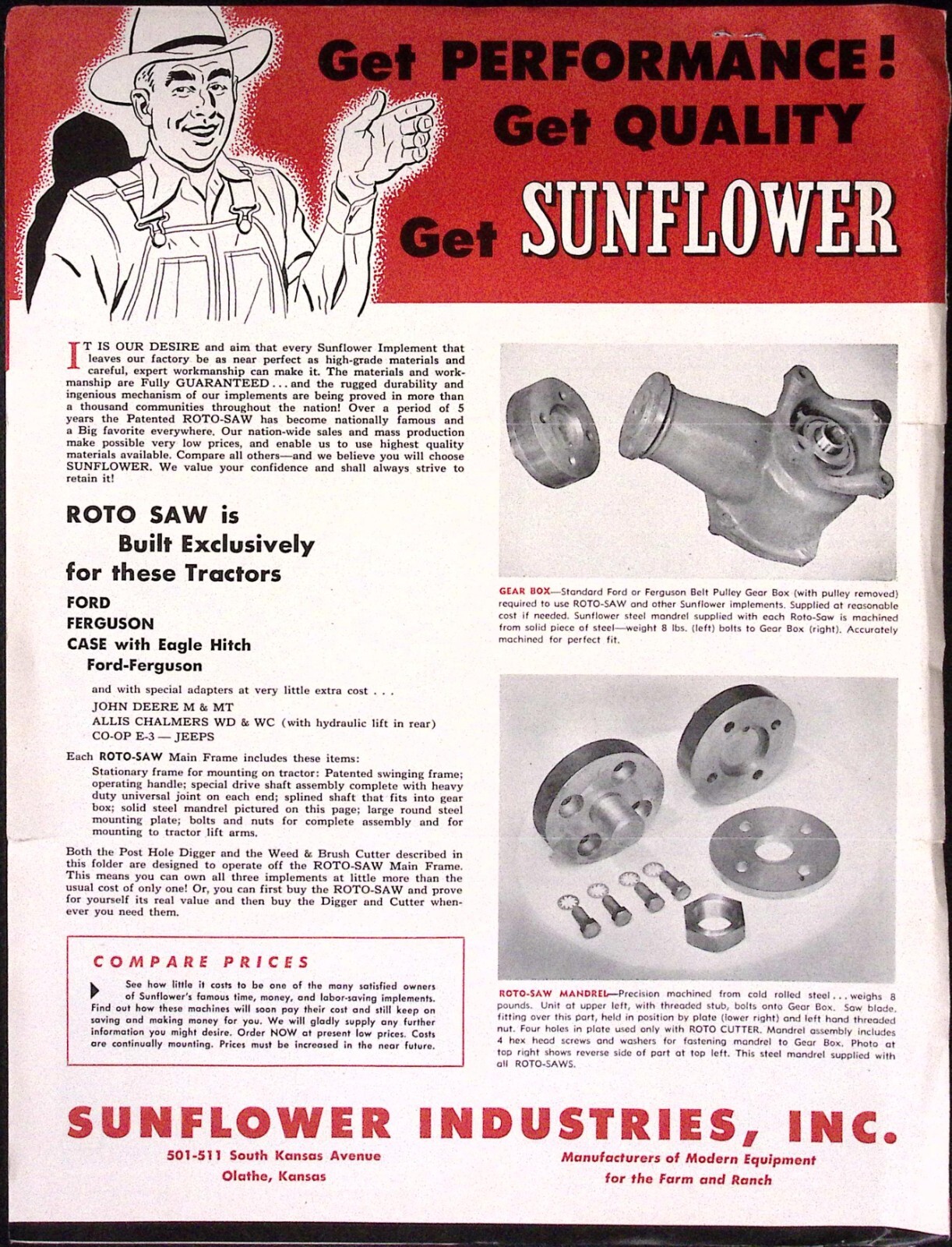 1953 Sunflower Tractor Driven Implements Roto Saw Brush Cutter Brochure