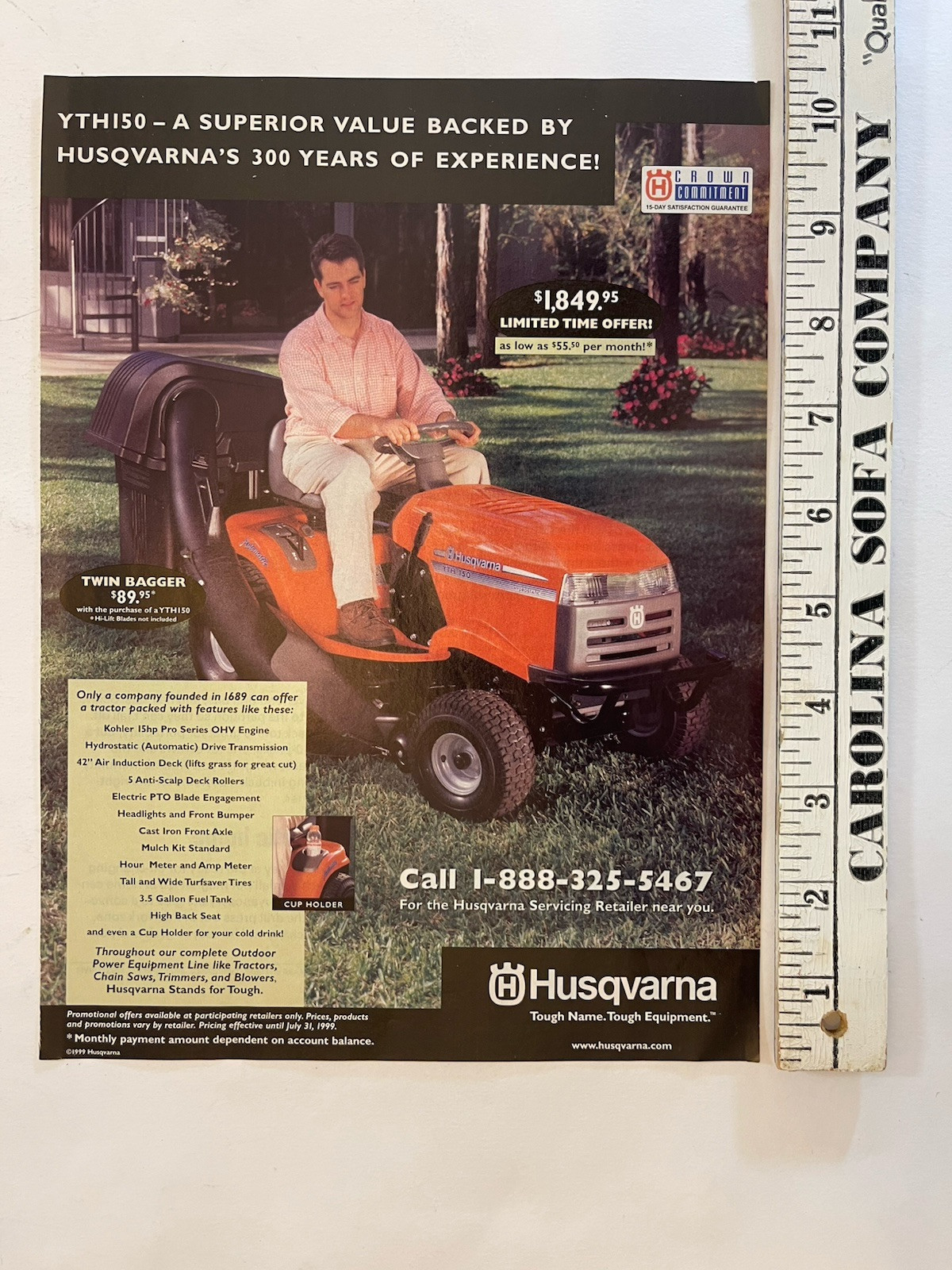 Vintage 1999 Print Ad Husqvarna YTH150 Tractor Riding Lawn Mower Advertisement