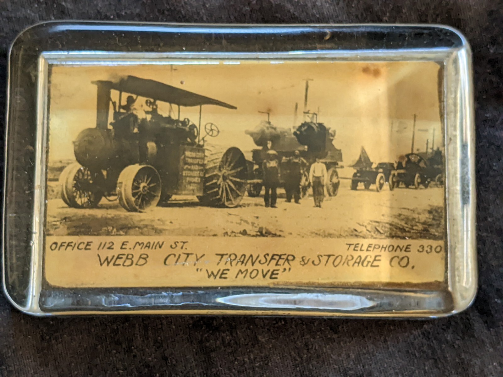Webb city Missouri? transfer and storage paperweight, image of Steam Tractor