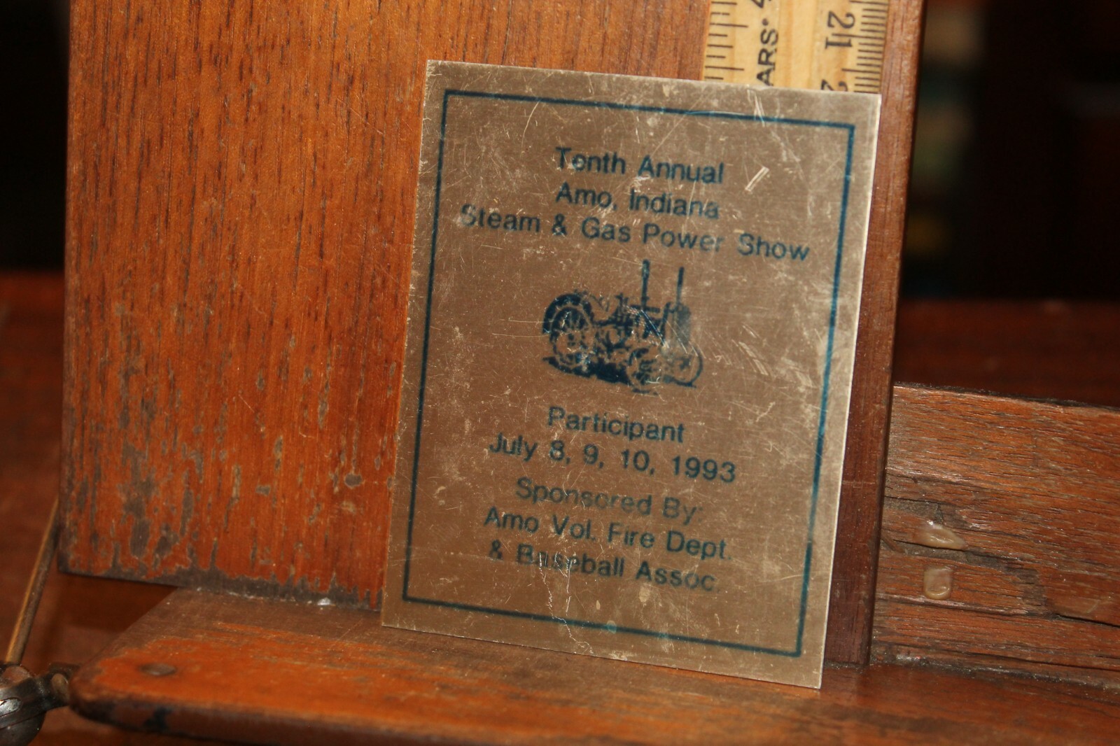 Vintage Brass Plate 1993 Amo Indiana Steam and Gas power Show