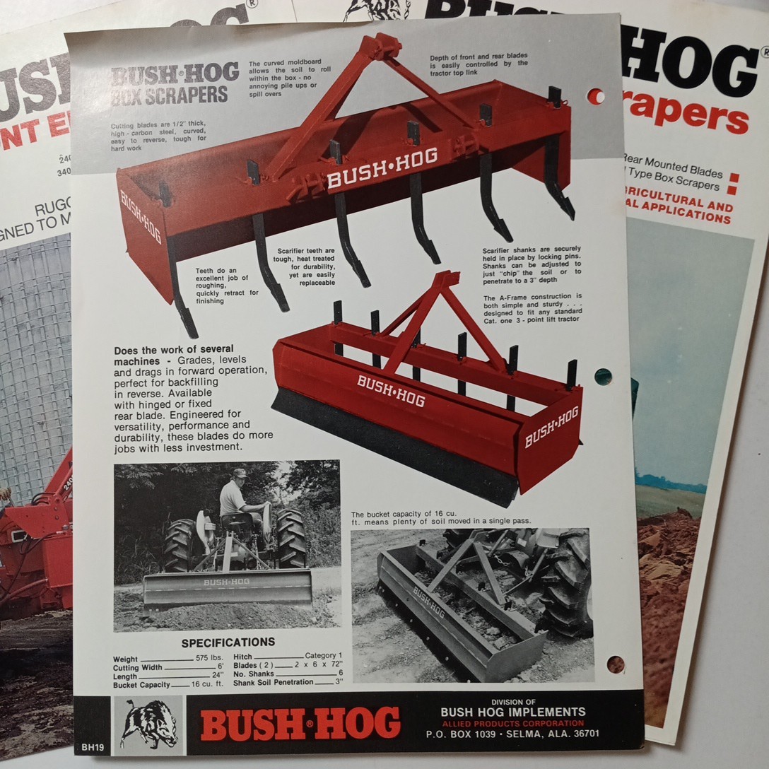 3 Bush Hog Farm Advertising Lot Brochures Blades & Scrapers, Front Loader