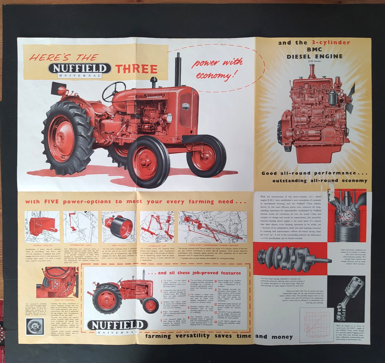 VINTAGE NUFFIELD THREE UNIVERSAL TRACTOR BROCHURE -POSTER 1950&rsquo;s