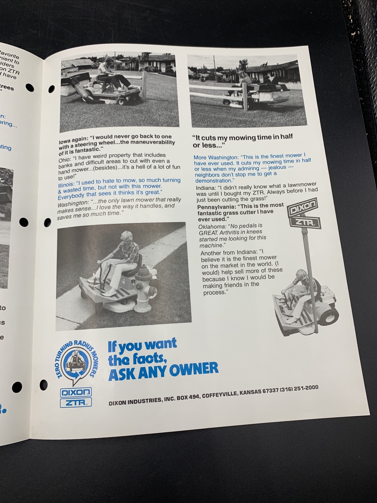 Original 1970’s Dixon Mowers ZTR Zeeter Sales Brochure Dixon Industries