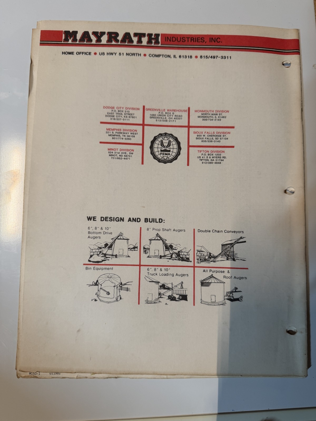 1984 Mayrath Industries Inc Replacement Parts List DEALER SALES CATALOG BROCHURE