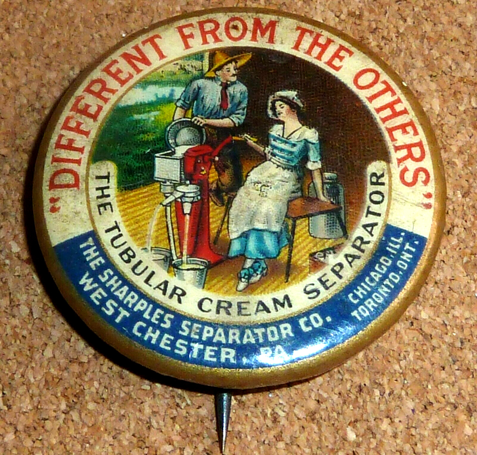 Antique Sharples Cream Separator Pinback Farm Advertising Pin Button C. 1900