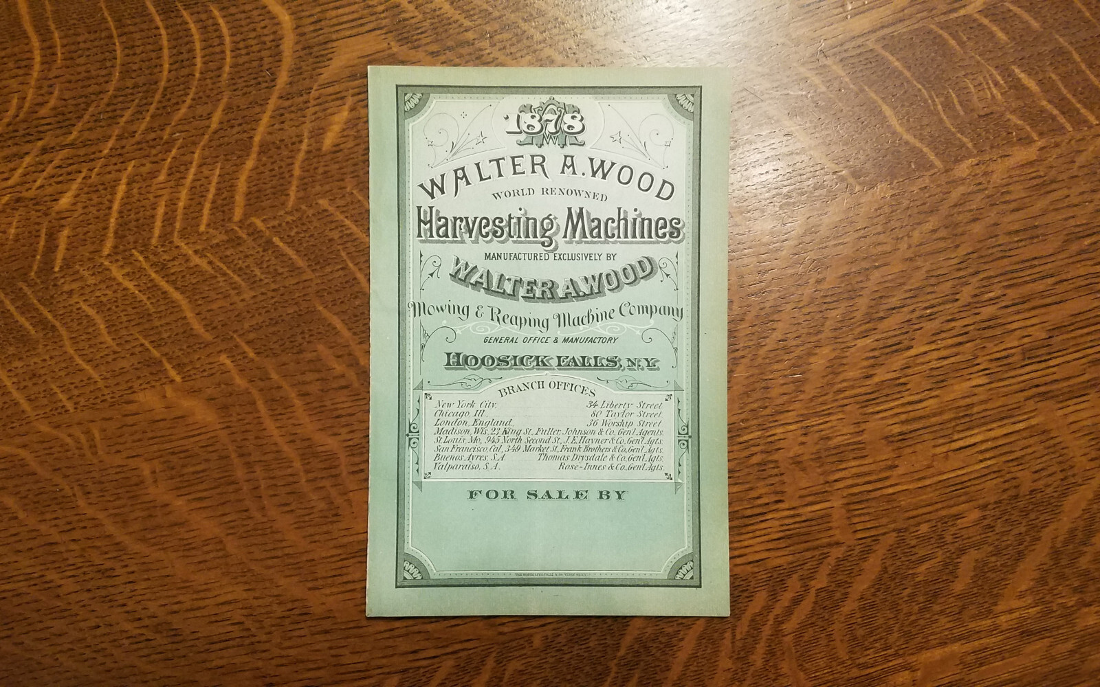 1878 Walter A. Wood Harvesting Machine Mower Reaper Catalog Brochure