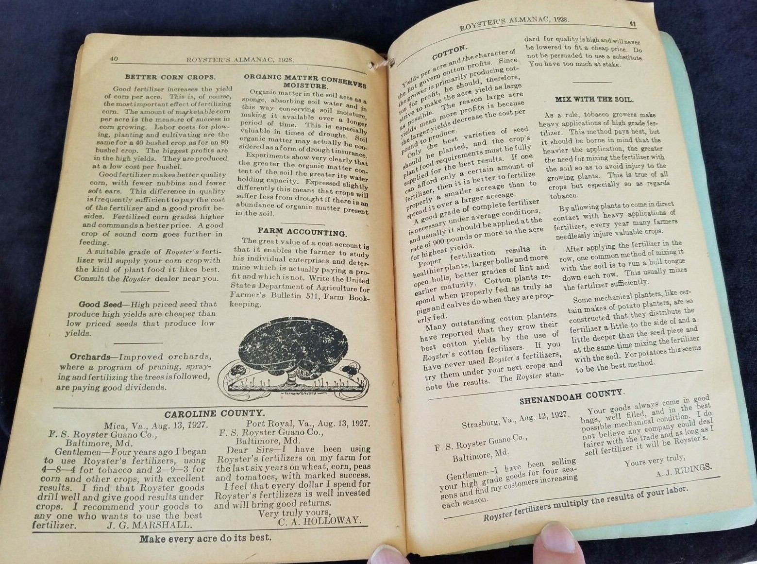 1928 Royster&rsquo;s Almanac FS Royster Guano Baltimore Farm Fertilizer Mine Bartow FL