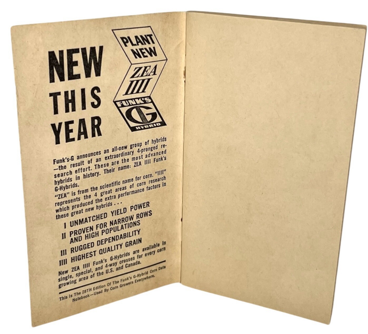 Funks Hybrid Corn Data Notebook 28th Edition 1966 New ZIA IIII Info Booklet