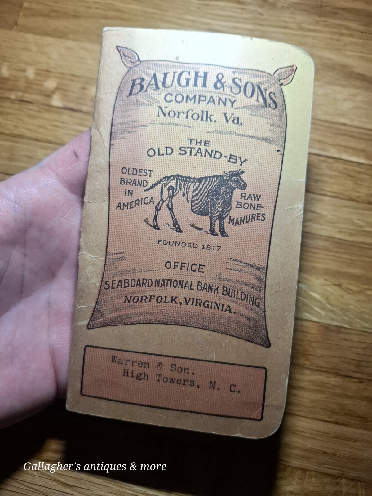 1923 Baugh & Sons Notepad Fertilizer Warren & son High towers NC north carolina