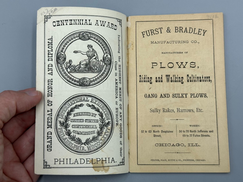 1878 FURST & BRADLEY PLOWS Pocket Catalog Repair List FARM Antique Advertising