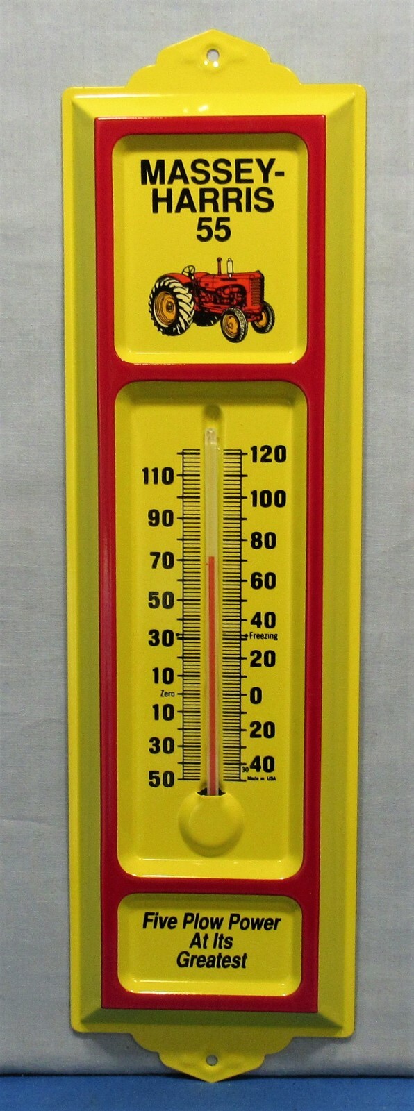 Tractor ~ Model 55 Massey-Harris ~ Tin Picture Advertising Thermometer