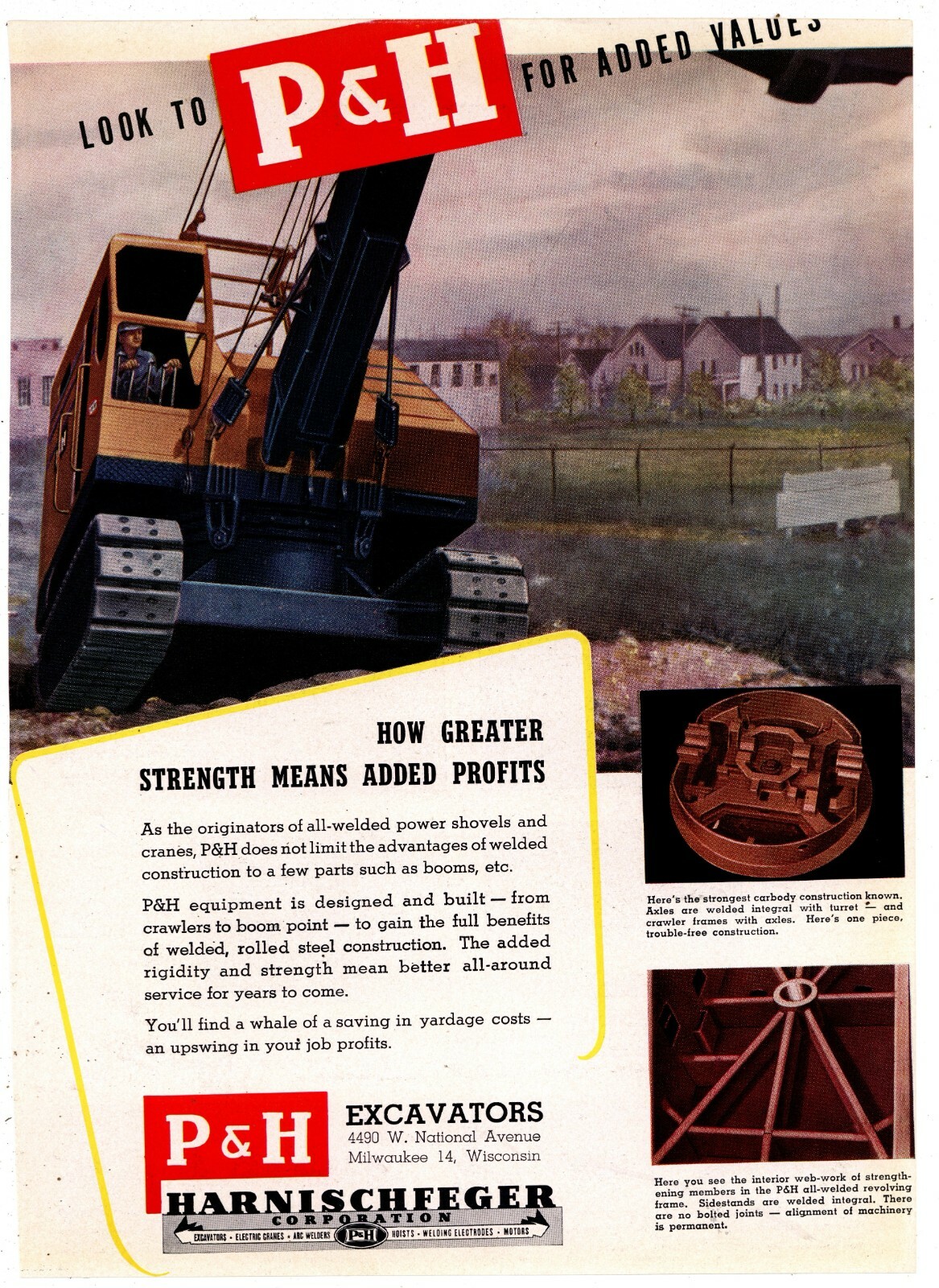 1946 P & H Harnischfeger Excavators 1 Pg. Two Sided Ad: Greater Strength, Profit