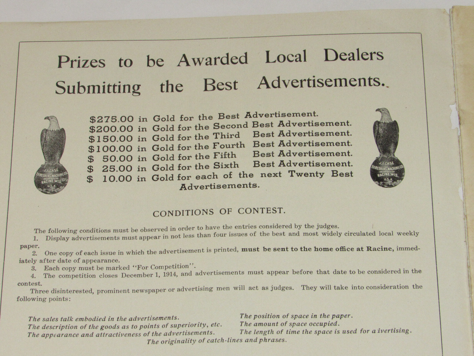 1914 JI CASE DEALER CONTEST BOOKLET! ELECTROTYPE CATALOG! TRACTORS/CARS/THRESHER