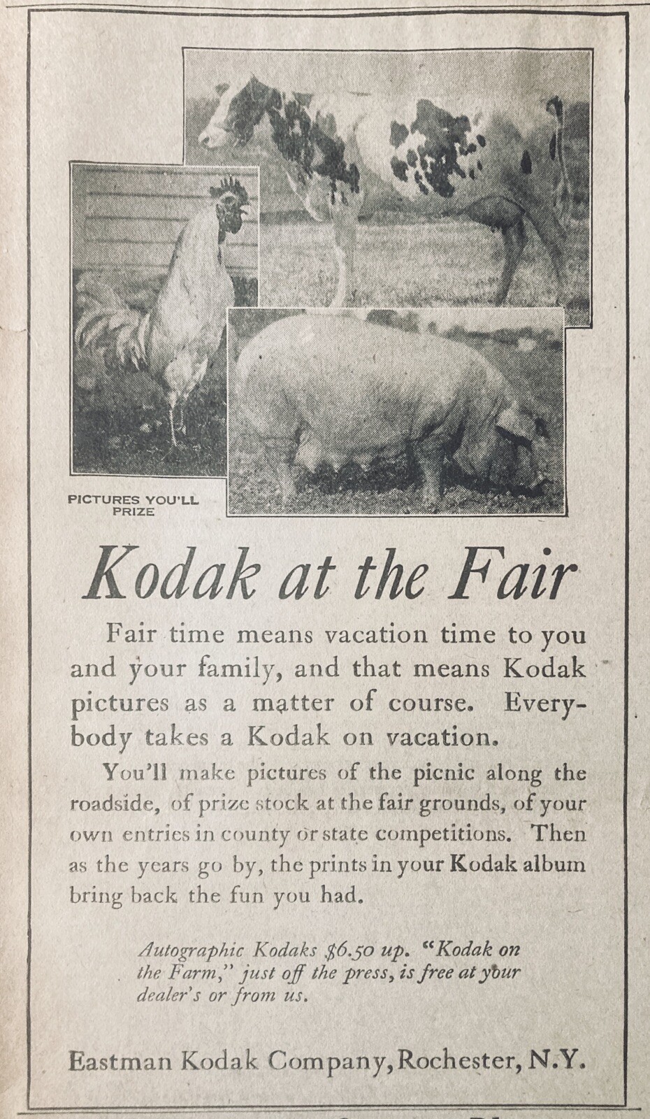 1924 AD.(XG7)~EASTMAN KODAK CO. ROCHESTER, NY. KODAK CAMERA AT THE FAIR
