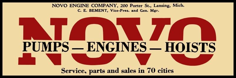 NOVO Pumps/Engines of Lansing, Michigan New Metal Sign: Ships Free – 6 x 18&Prime;