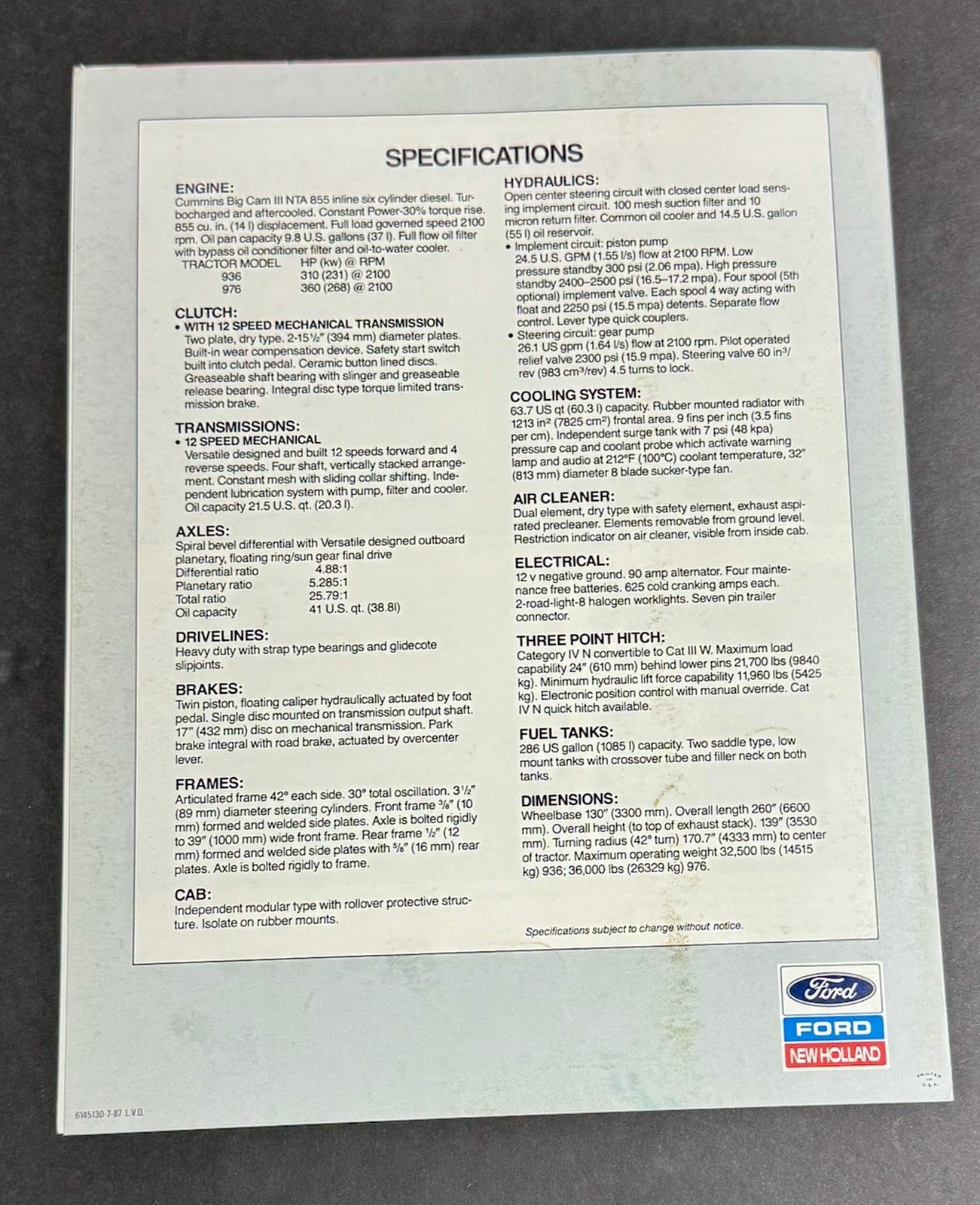 VERSATILE 936 976 Designation 6 Tractors Brochure