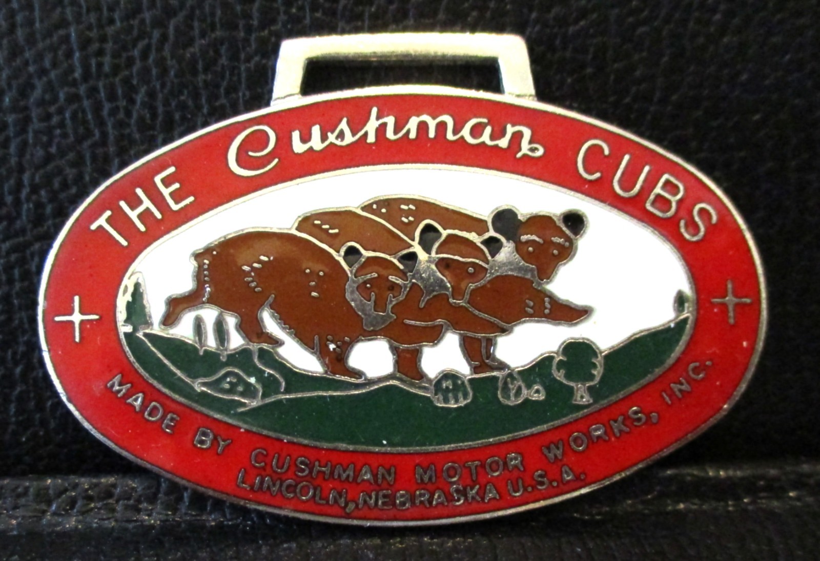 Cushman Motor Works Lincoln NE Cubs Stationary Gas Engines Pocket Watch Fob bear