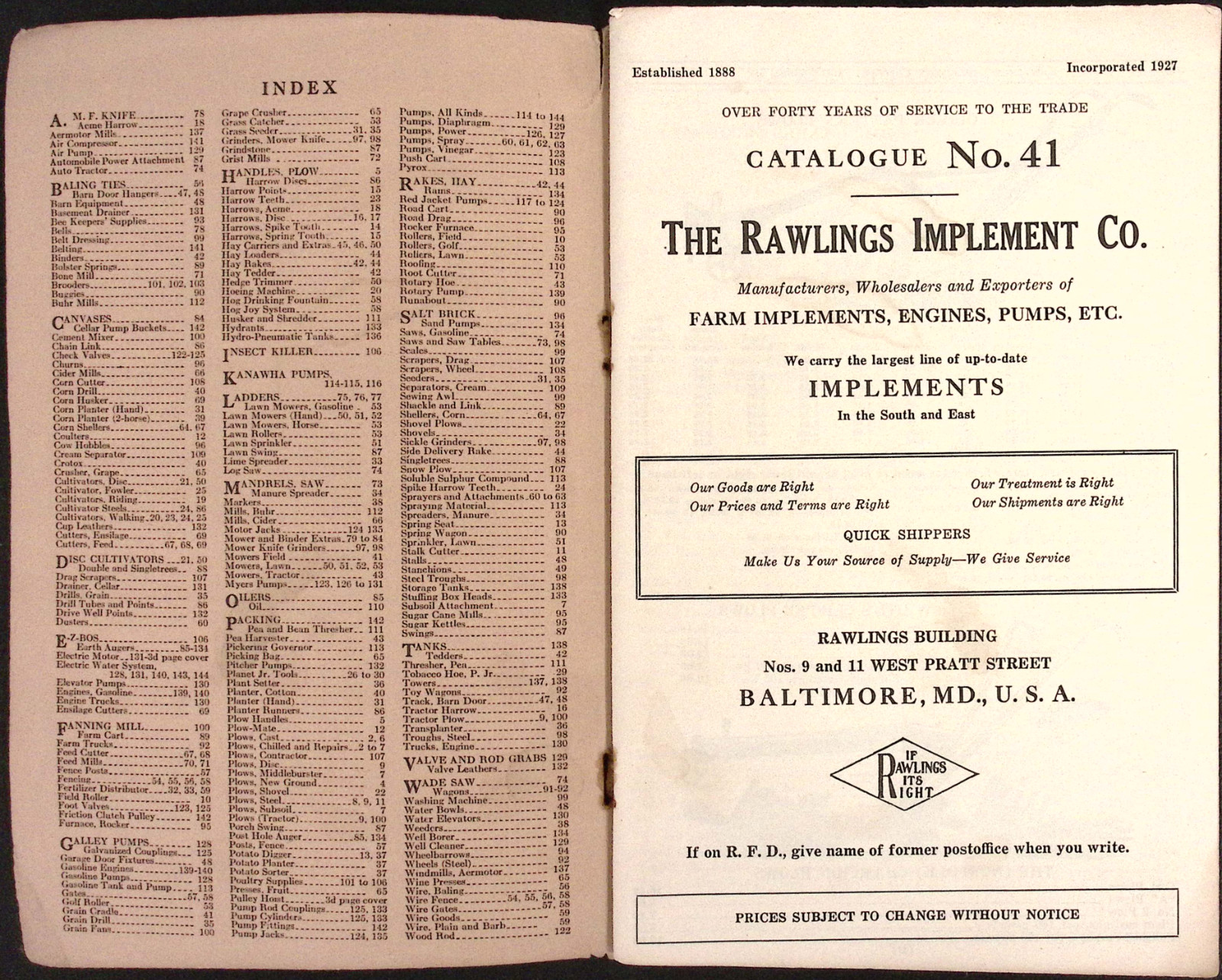 1929 Rawlings Supply House of the South Farm Implements Catalog 41