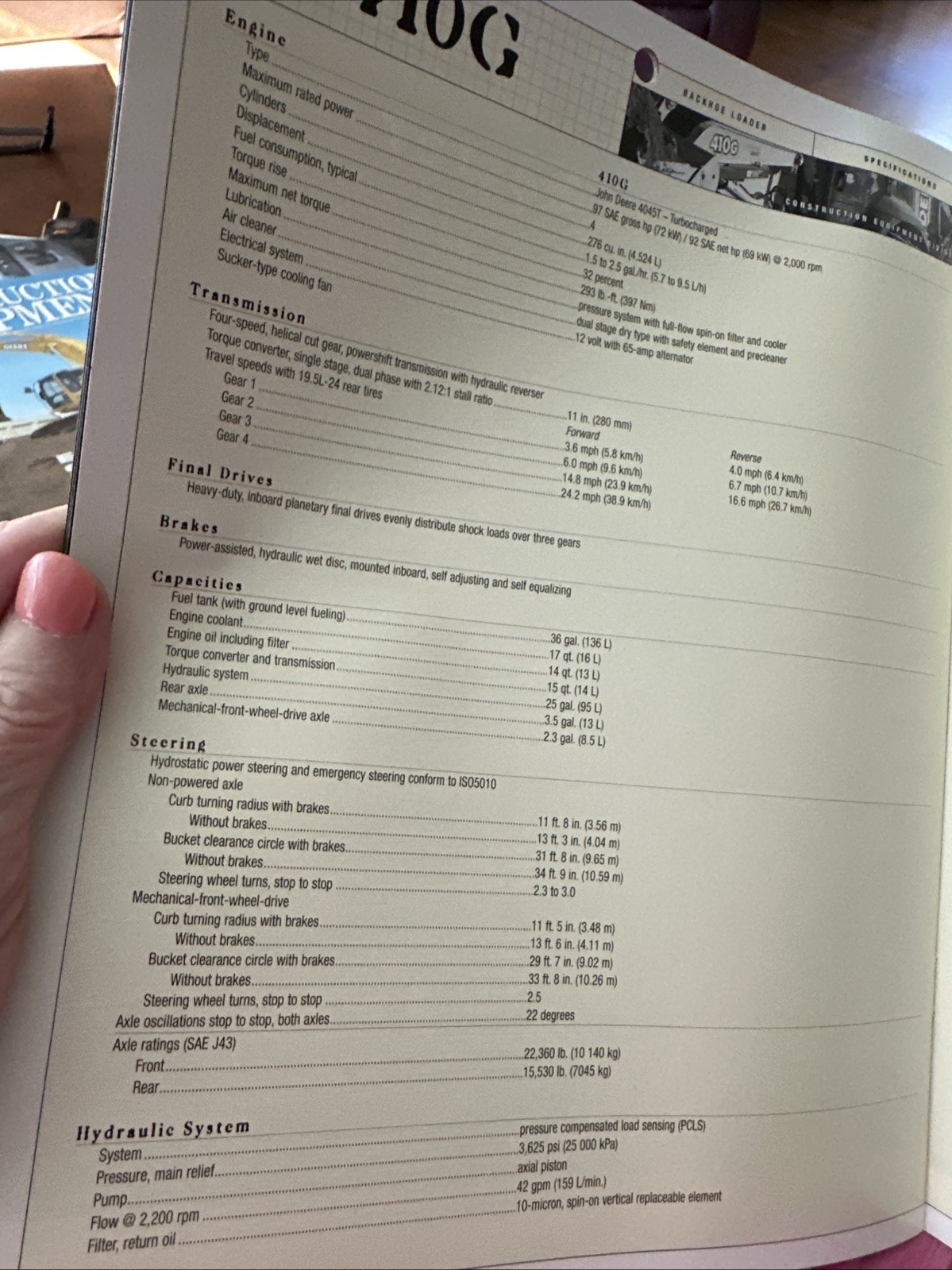 John Deere 410G Backhoe Specifications Construction Sales Brochure 2001