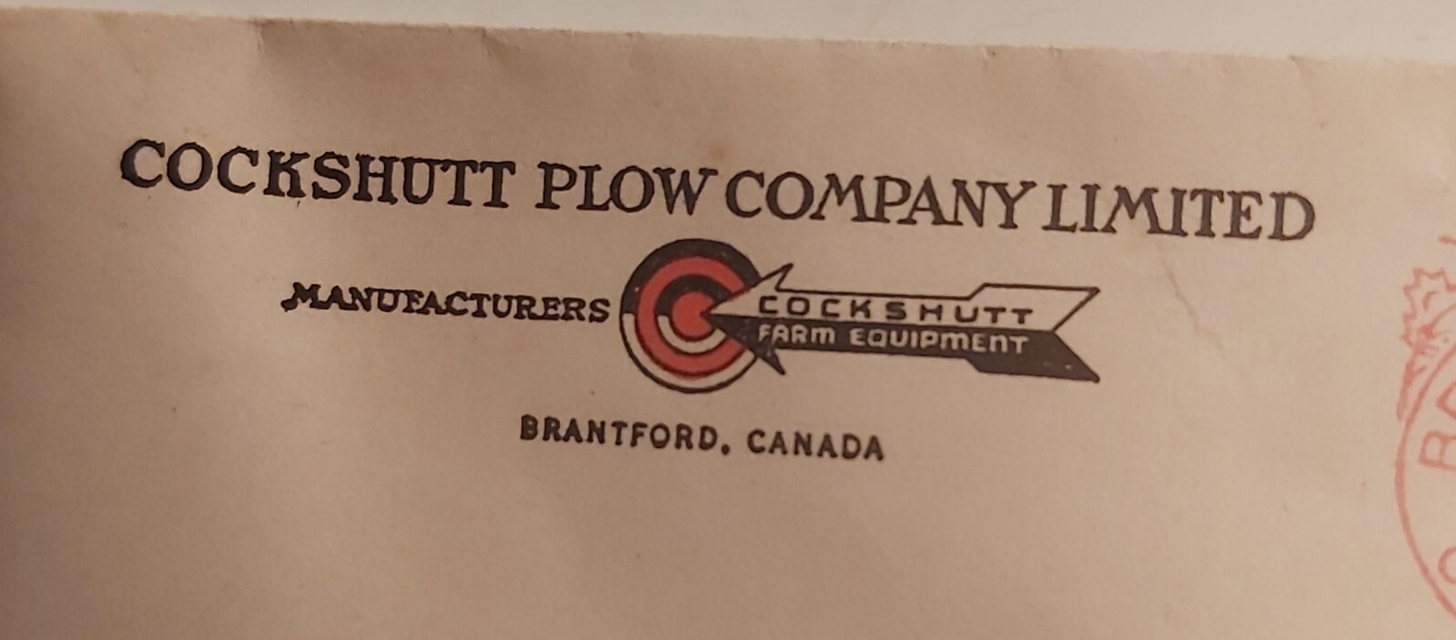 RARE 1943 « COCKSHUTT PLOW COMPANY LTD » BUSINESS ENVELOPE -EMPTY -(BRANTFORD,ONT)