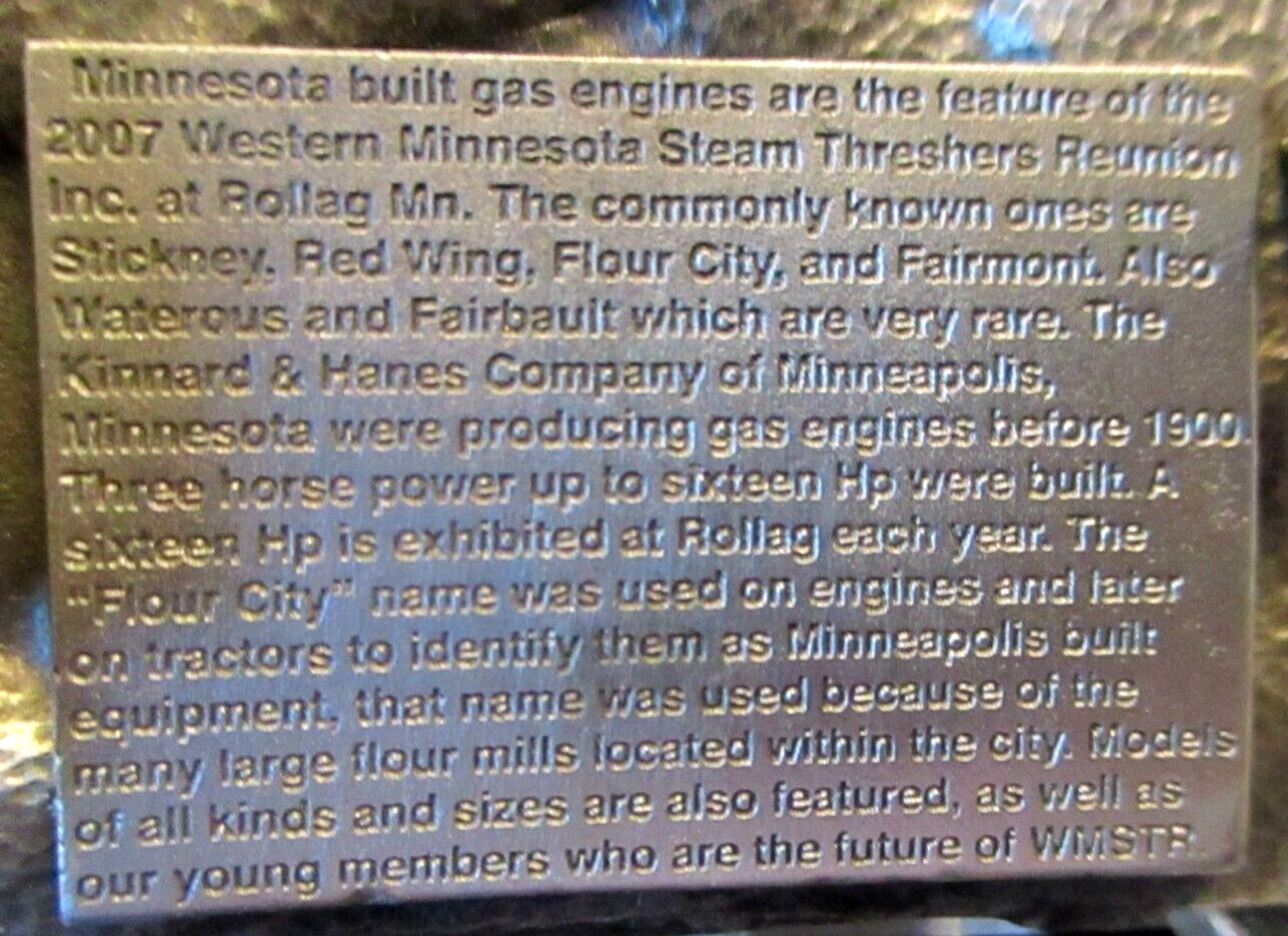 Flour City Smokestack Hit Miss Engine Belt Buckle 2007 Minnesota Thresher Rollag